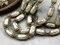 11.5x6.5mm Czech Glass Satin Taupe Pearl Chain with Ant Brass Caps -- Sold by the foot